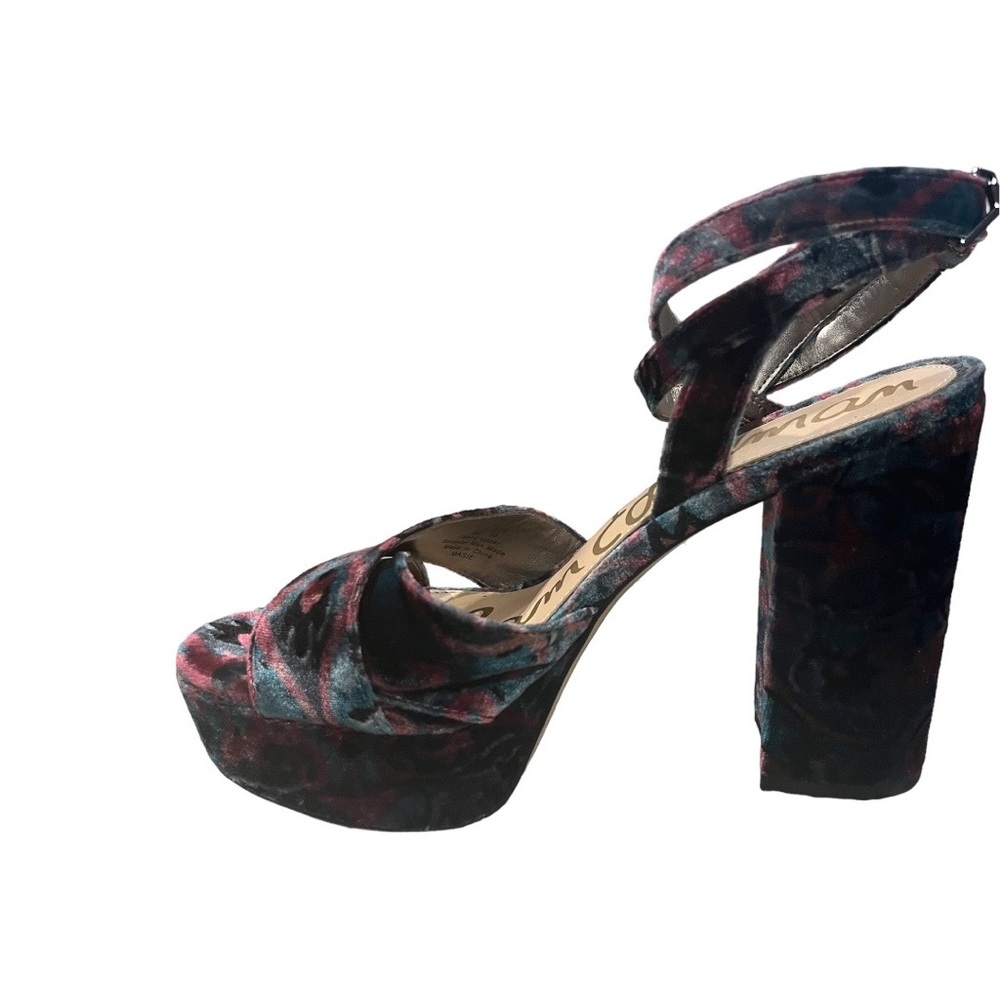 Sam Edelman Multicolor Velvet Platform Ankle-Tie Sandals - Teal, Pink, Black - Picture 2 of 10
